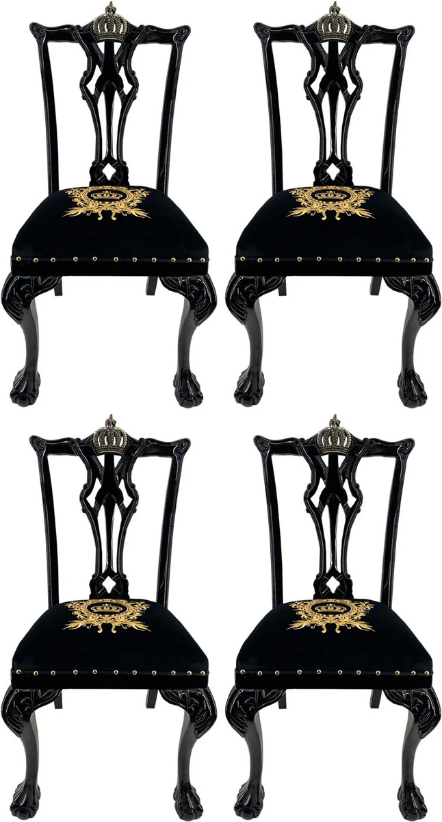 Pompöös by Luxury Baroque Dining Room Chairs Black / Gold - Pompöös Baroque Chairs designed by Harald Glööckler - 4 Dining Room Chairs - Baroque Dining Room Furniture
