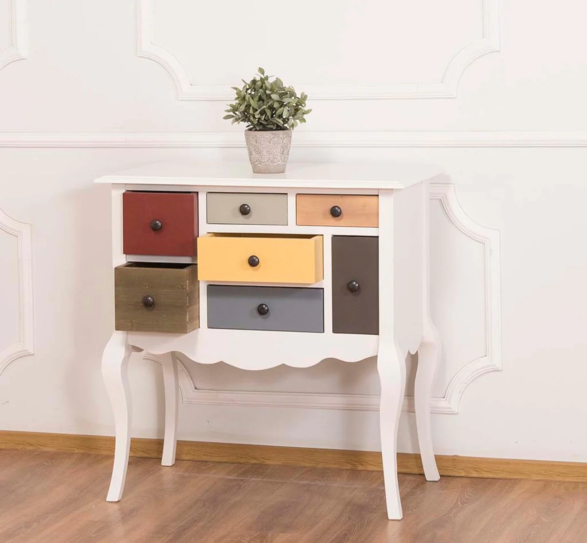 Designer chest of drawers with 7 drawers white / multicolored 80 x 48 x H. 82 cm - country house style furniture