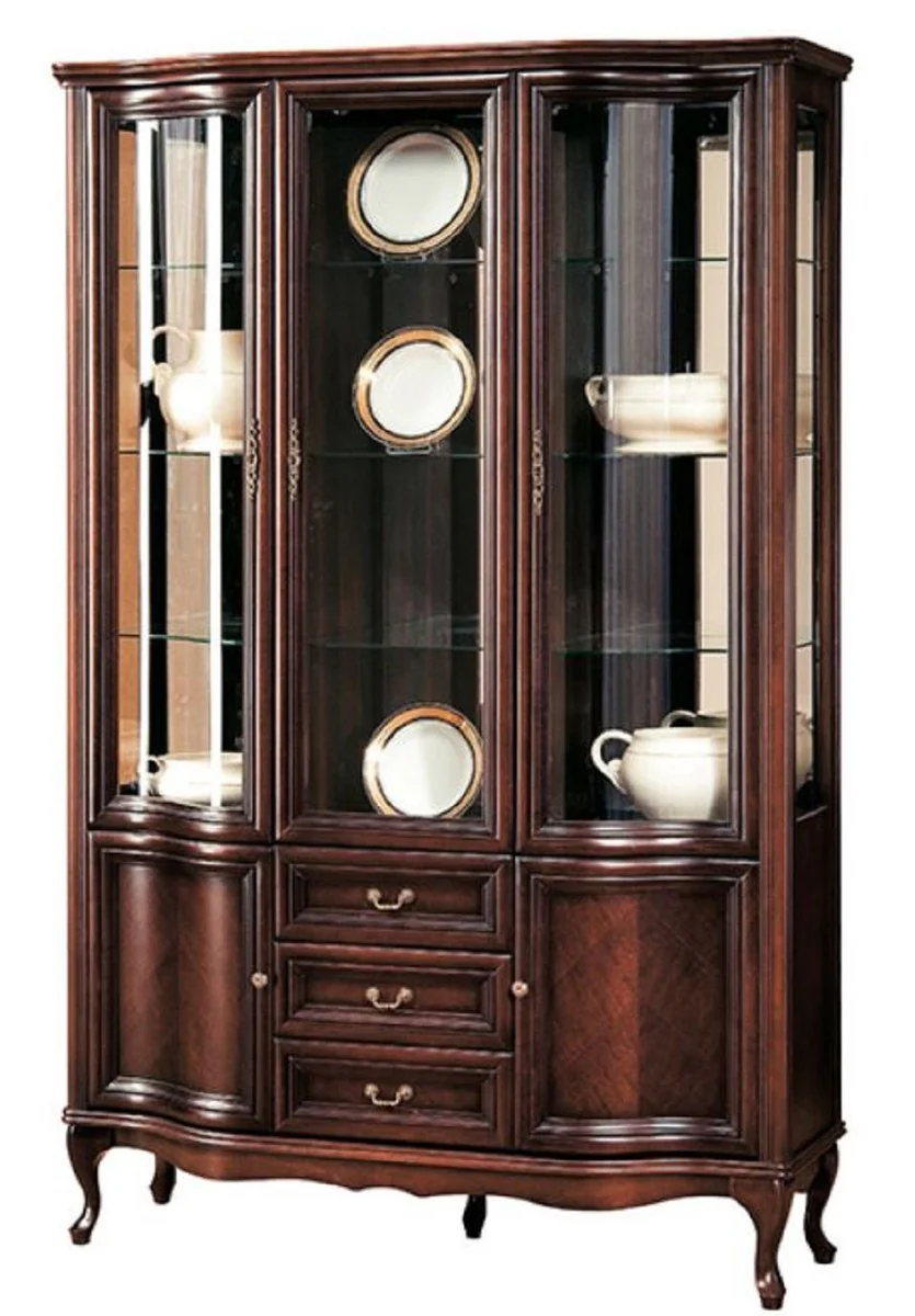 Luxury Art Nouveau display cabinet dark brown 142.6 x 52.5 x H. 206 cm - living room cabinet with 5 doors and 3 drawers - living room furniture