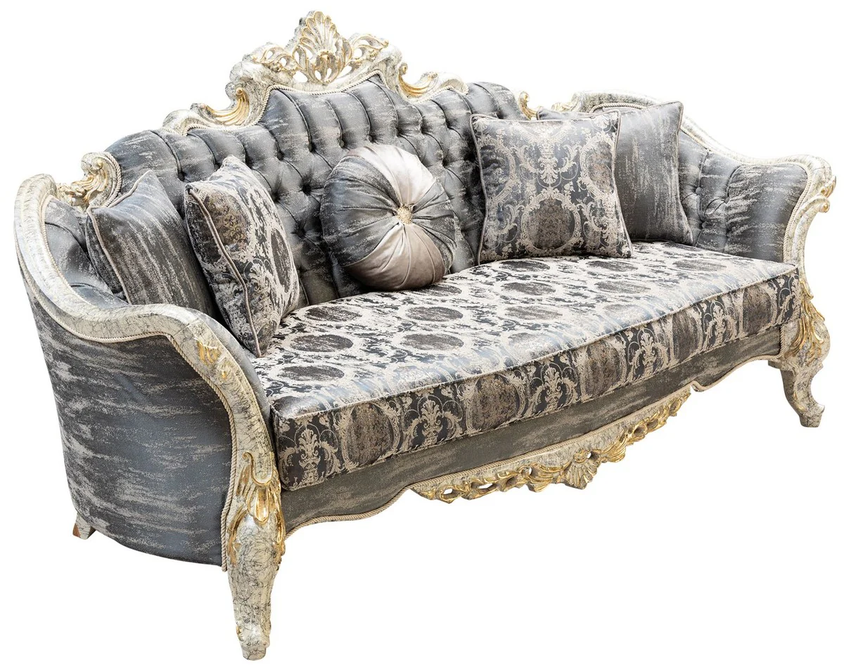 Luxury baroque sofa gray / antique white / gold - baroque style living room sofa with elegant pattern - luxury living room furniture in baroque style - baroque furniture - baroque furnishings