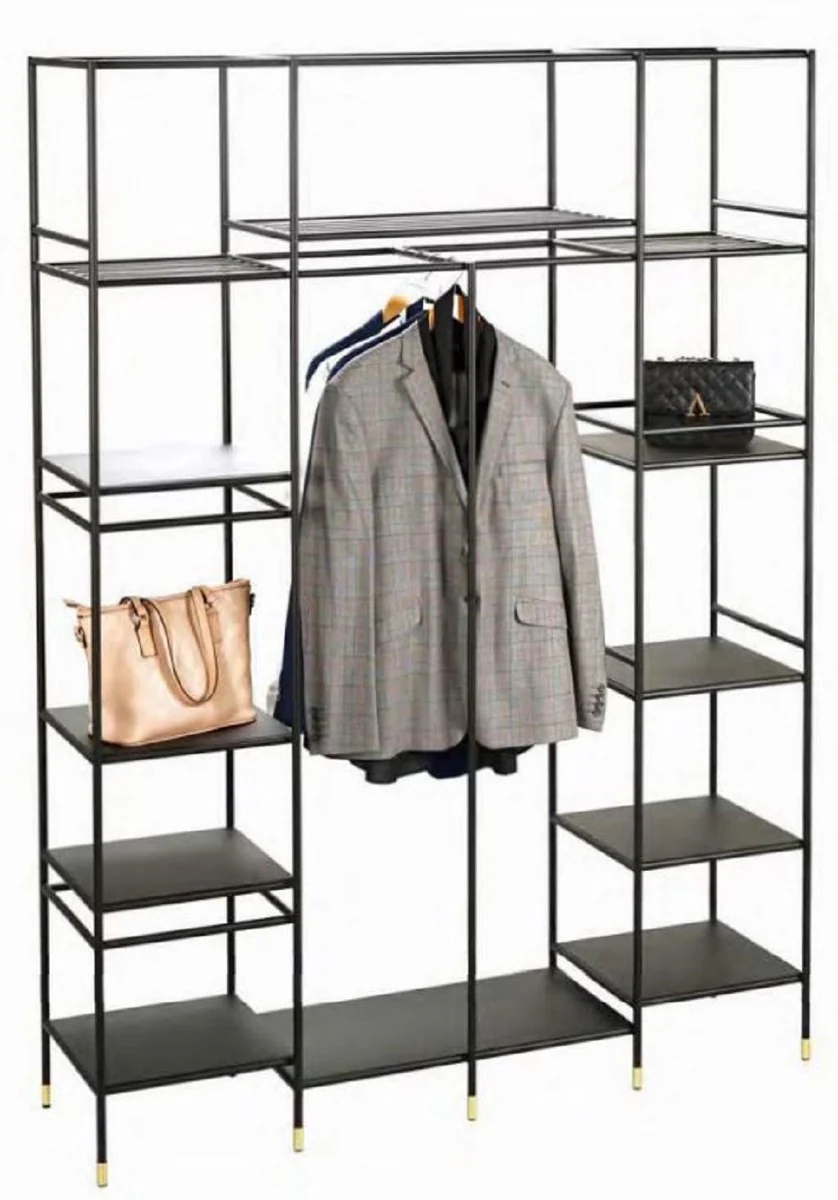 Luxury metal shelf cabinet black / brass 150 x 40 x H. 200 cm - living room cabinet - bookcase - metal furniture