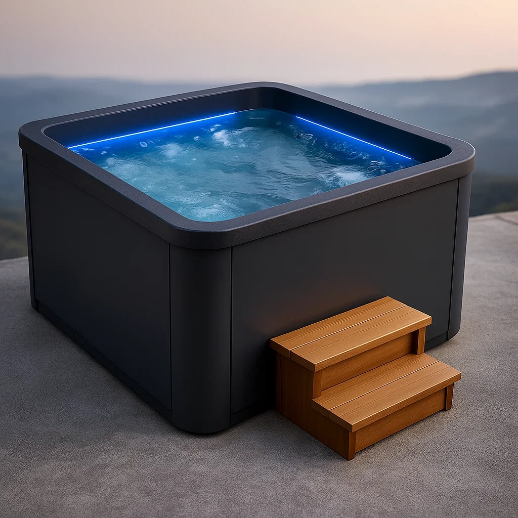 Feste Whirlpools 200x200x80 cm, 4 Sitze, quadratische Form, schwarze Farbe JIwWopb438XA