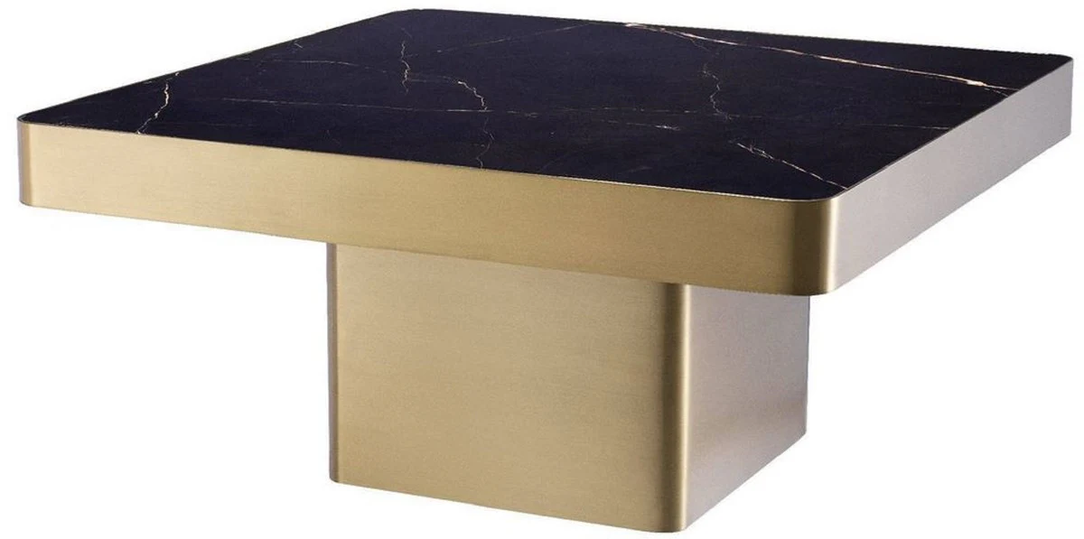 Luxury coffee table black / brass 81 x 81 x H. 38.5 cm - Square stainless steel living room table with ceramic top - Living room furniture - Luxury furniture