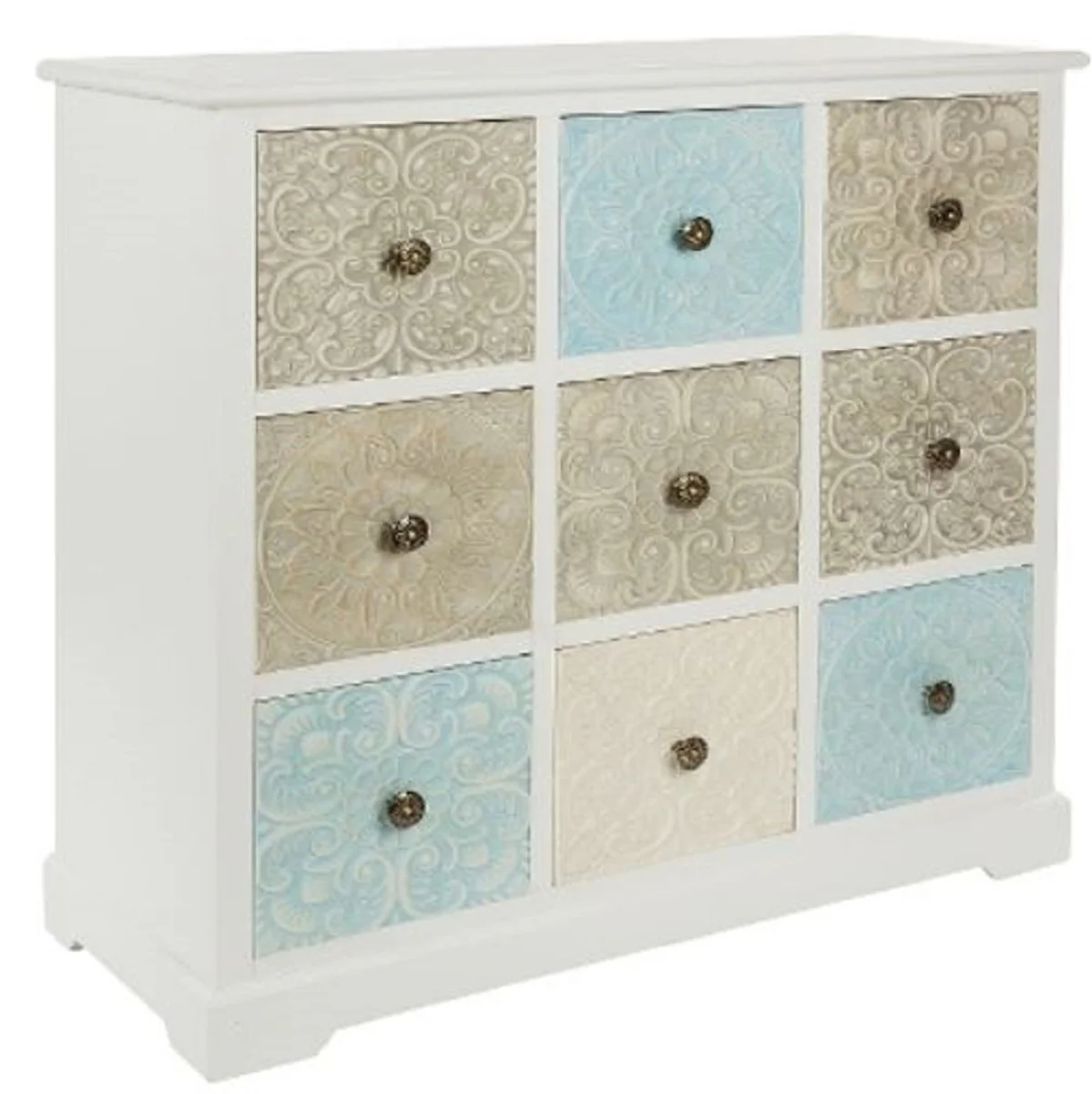 Country house style chest of drawers with 9 drawers white / multicolored 100 x 40 x H. 92 cm - country house style furniture