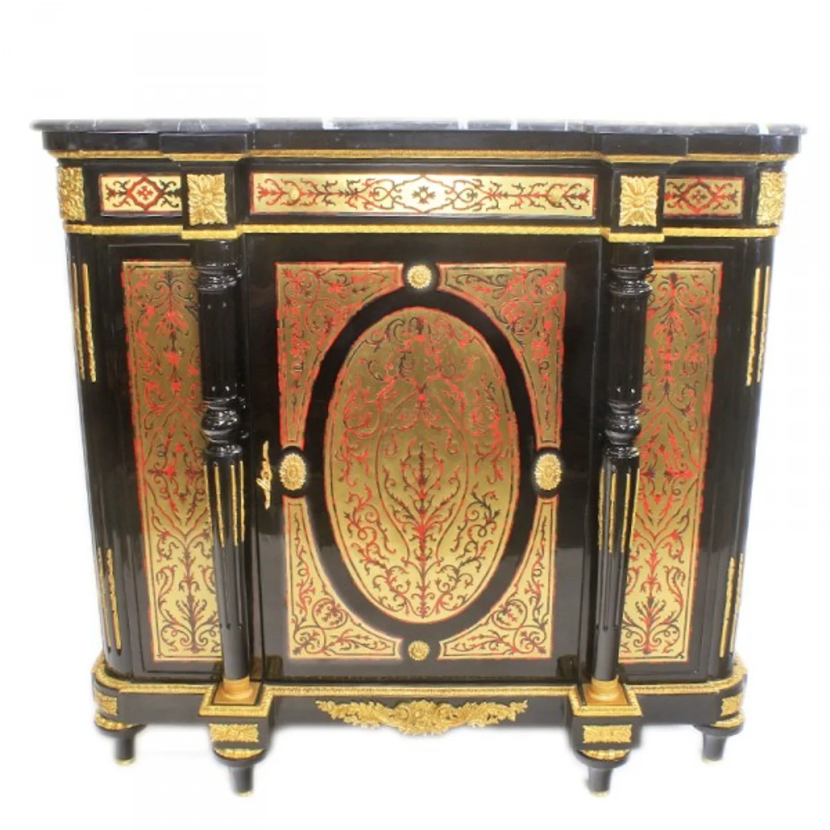 Baroque Boulle chest of drawers black / gold / red with marble top 130 cm - furniture cabinet sideboard