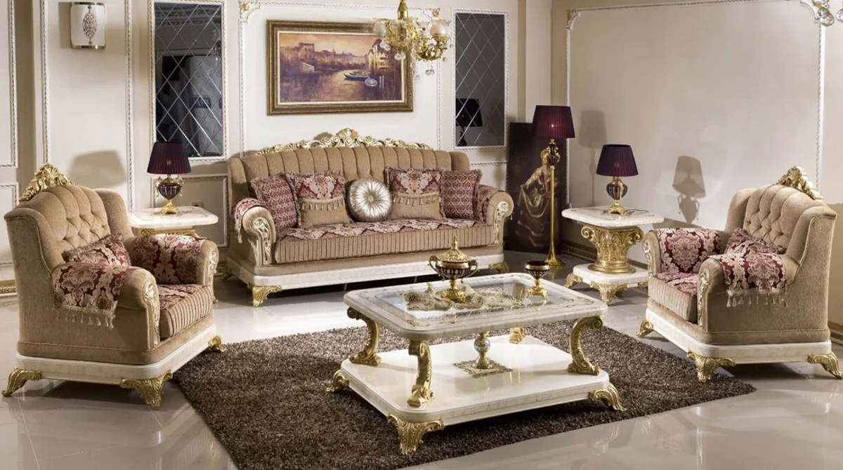 Luxury baroque sofa brown / burgundy red / white / gold - magnificent living room sofa with an elegant pattern - luxury living room furniture in baroque style - baroque furniture - baroque furnishings
