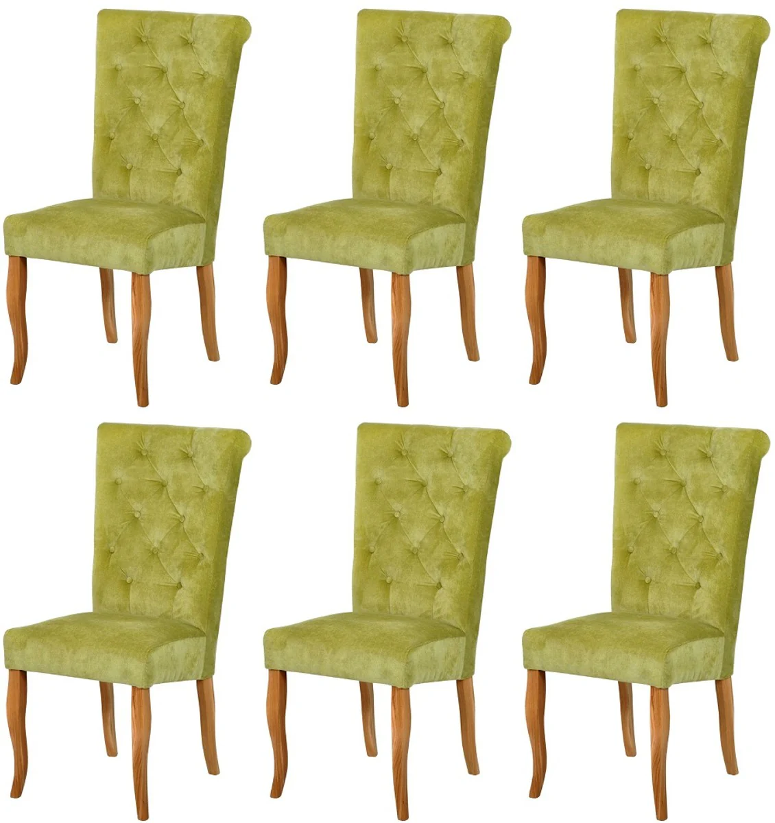 Chesterfield Neo Baroque Dining Room Chair Set of 6 Light Green / Natural Colors - Kitchen Chairs Set - Dining Room Furniture - Chesterfield Furniture - Neo Baroque Furniture