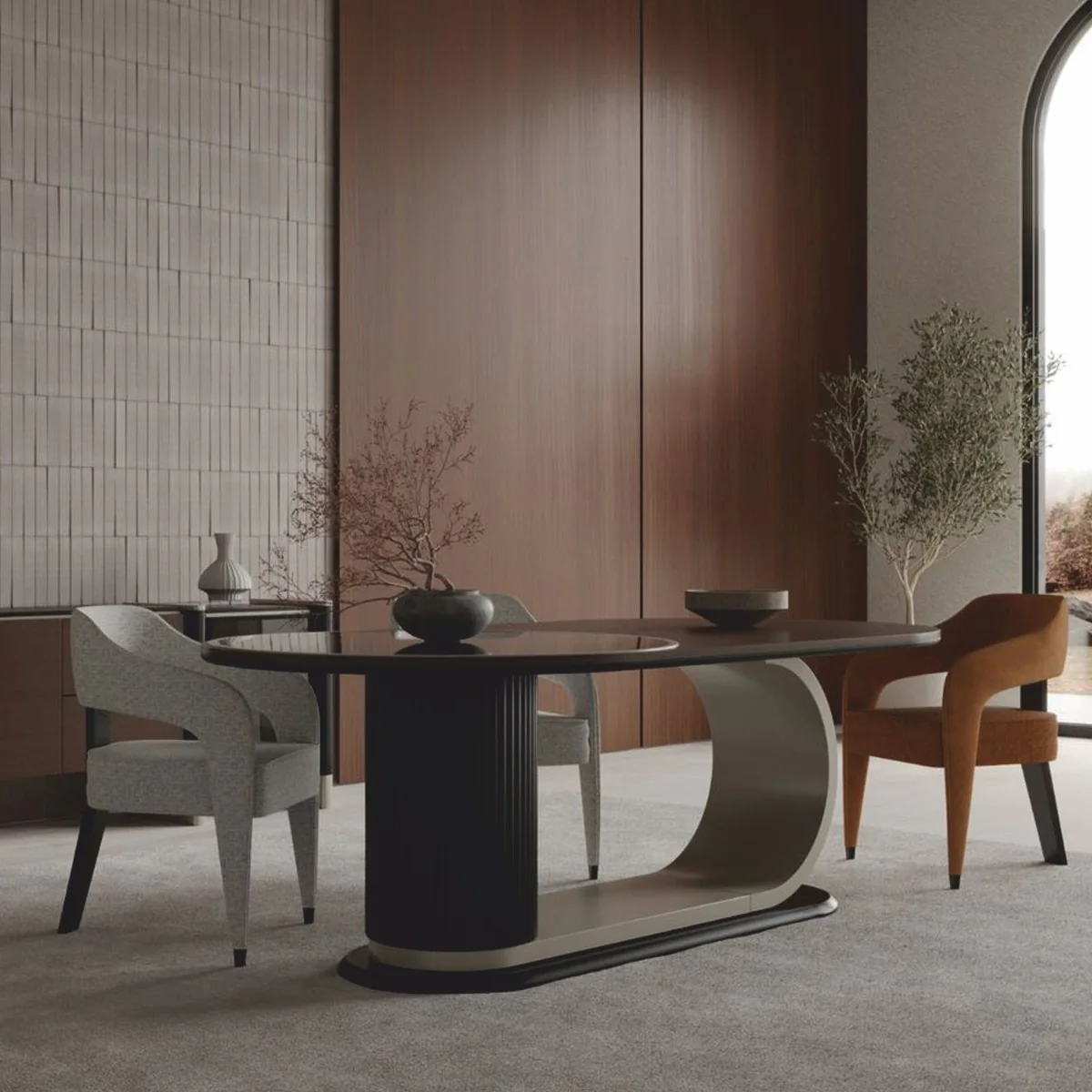 Luxury Dining Room Set Brown / Gray - 1 Dining Table and 6 Chairs - Hotel & Dining Room Furniture