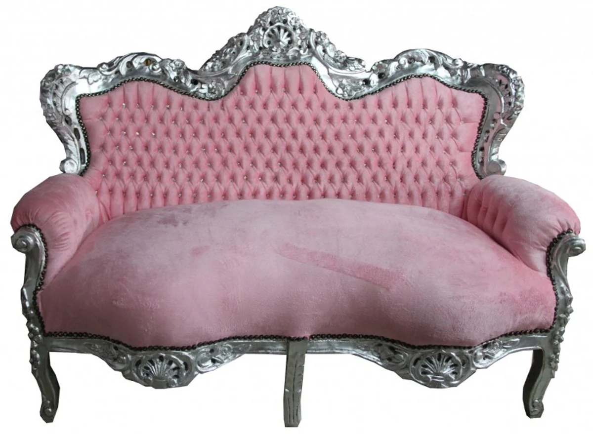 Baroque 2 seater sofa Master pink / silver with rhinestones furniture antique style