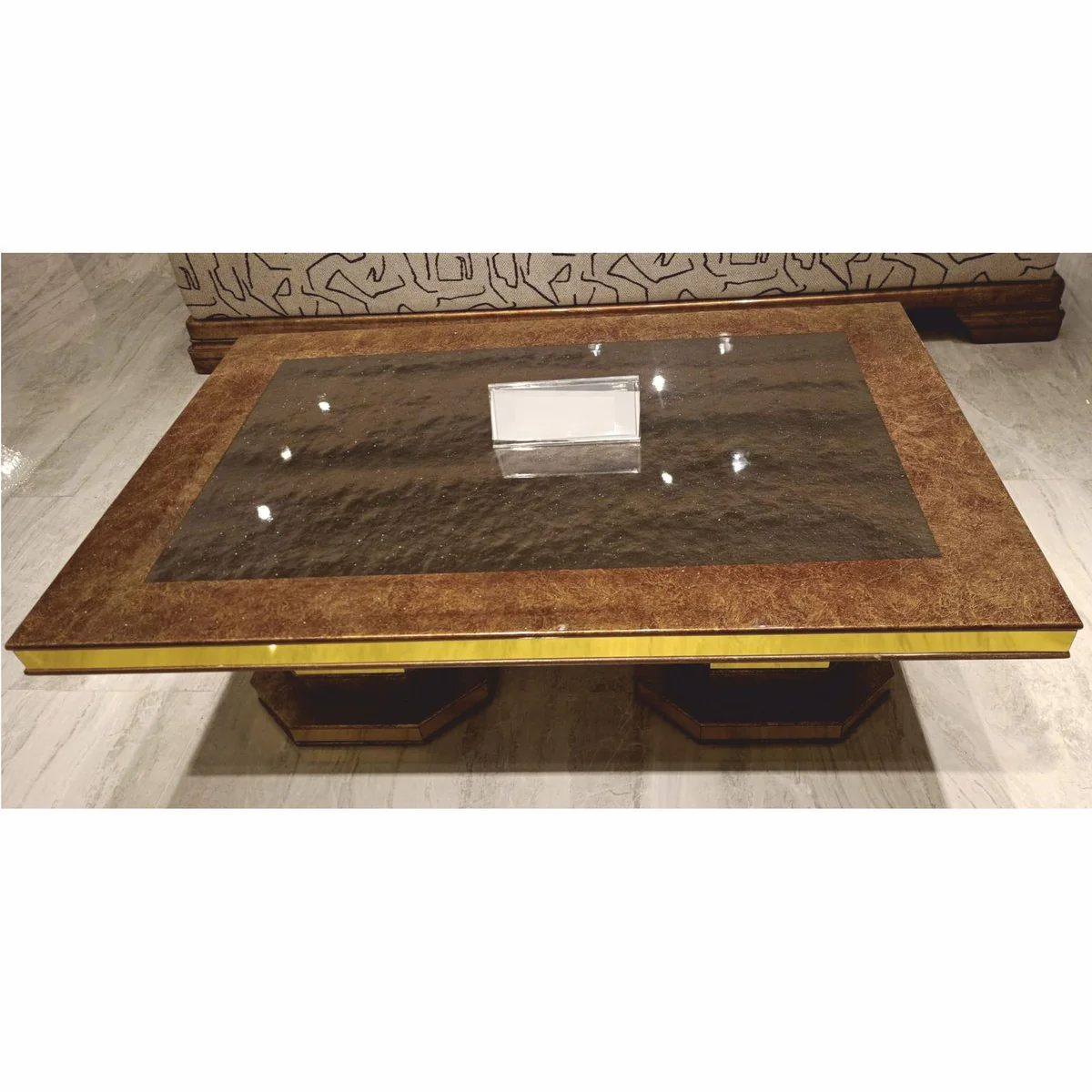 Luxury Art Deco coffee table brown / gold 119 cm - living room furniture