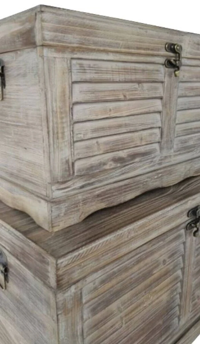 Country house style chests set of 2 natural colors - handmade wooden chests with slatted look
