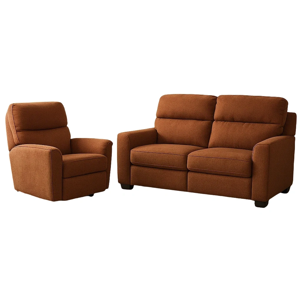 Sofagarnitur, 2-Sitzer-Sofa und Sessel, Holzrahmen, Schaumstoffpolsterung, Bezug aus Polyestergewebe, braun, für das Wohnzimmer, 2-Sitzer-Sofa 180 x 85 x 90 cm, Sessel 90 x 85 x 90 cm - HnPWzt6AVzoy