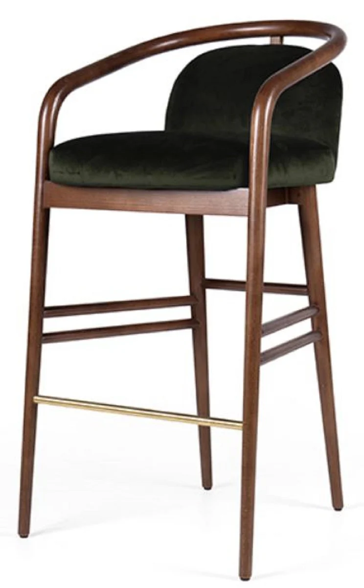 Luxury bar chair with armrests dark green / brown / gold 53 x 50 x H. 91 cm - Padded solid wood bar stool with elegant velvet fabric - Luxury bar furniture