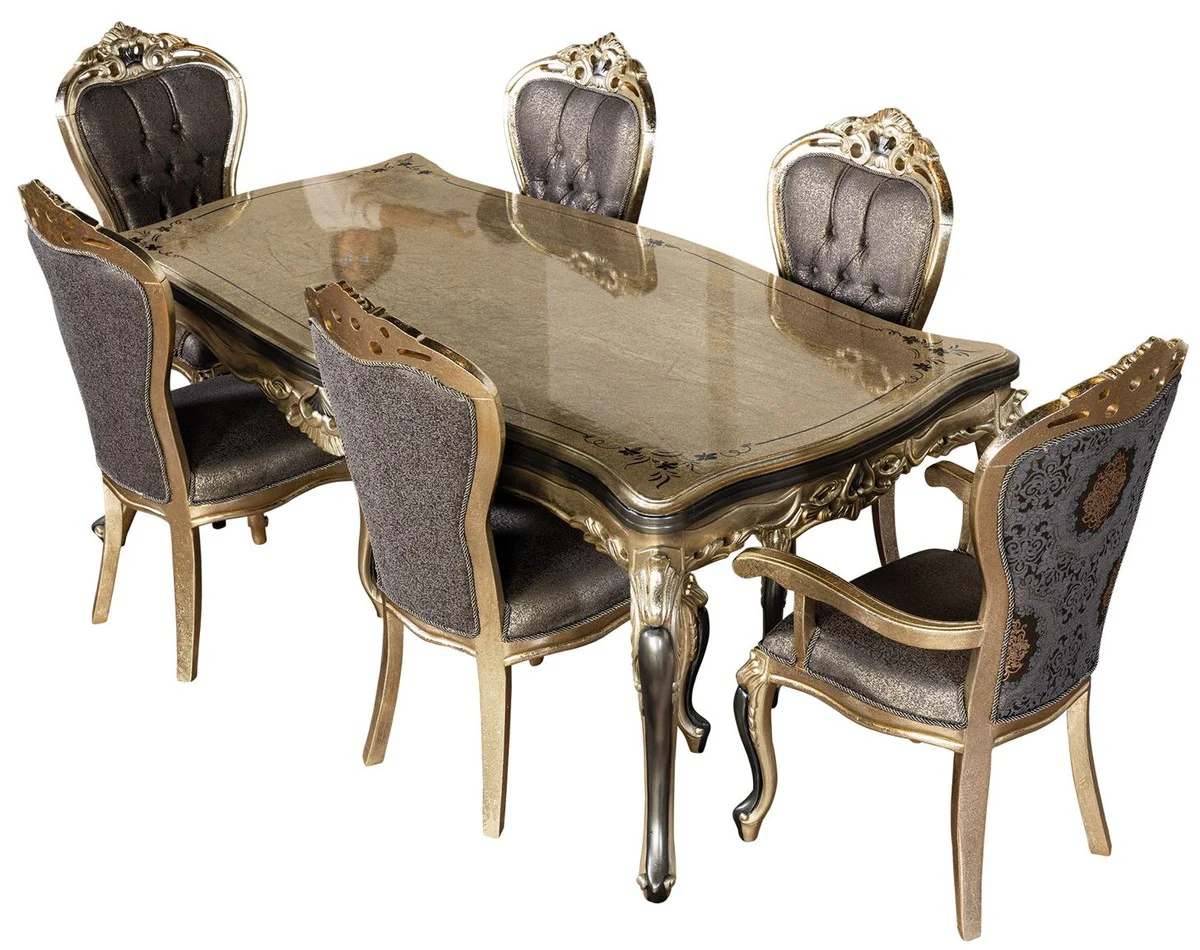 Luxury Baroque Dining Table Antique Gold / Black - Rectangular Baroque Style Kitchen Table - Luxury Dining Room Furniture in Baroque Style - Baroque Dining Room Furniture - Baroque Furnishings