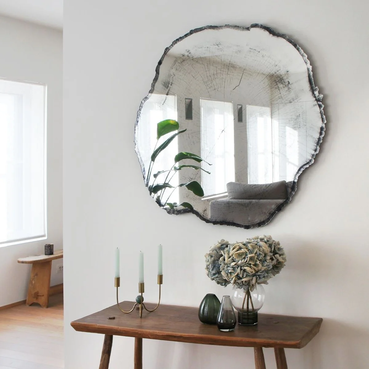 Luxury wall mirror in tree disc design white / black 101 x 2.5 x H. 98 cm - living room mirror - bedroom mirror - cloakroom mirror - luxury furniture - luxury interior