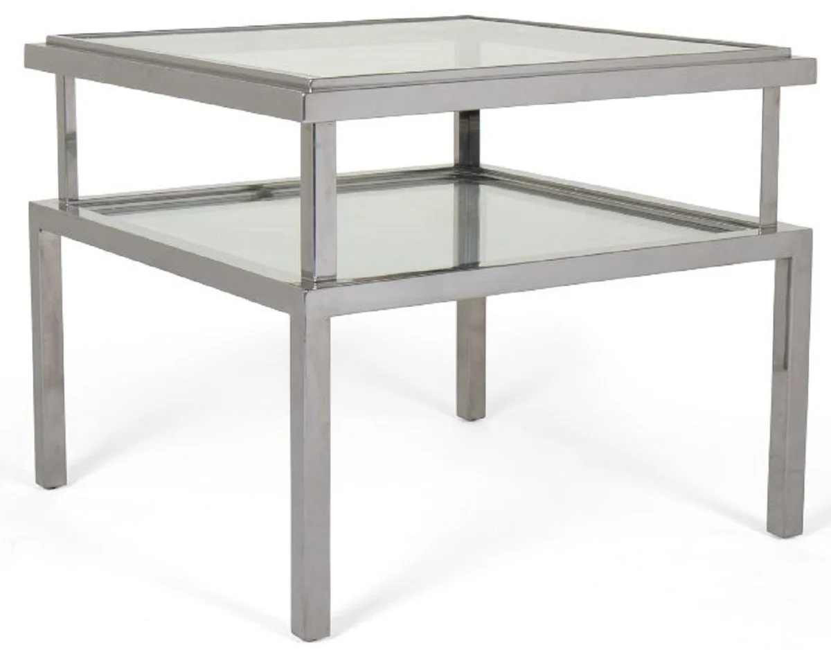 Luxury side table silver 65 x 65 x H. 55 cm - Modern table with tempered glass tops and stainless steel frame - Living room furniture