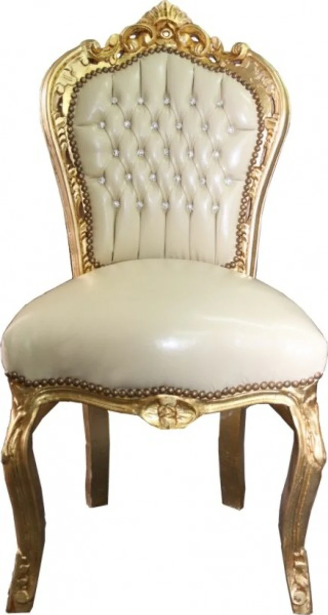Baroque dining chair cream / gold with bling bling glitter stones - Limited Edition