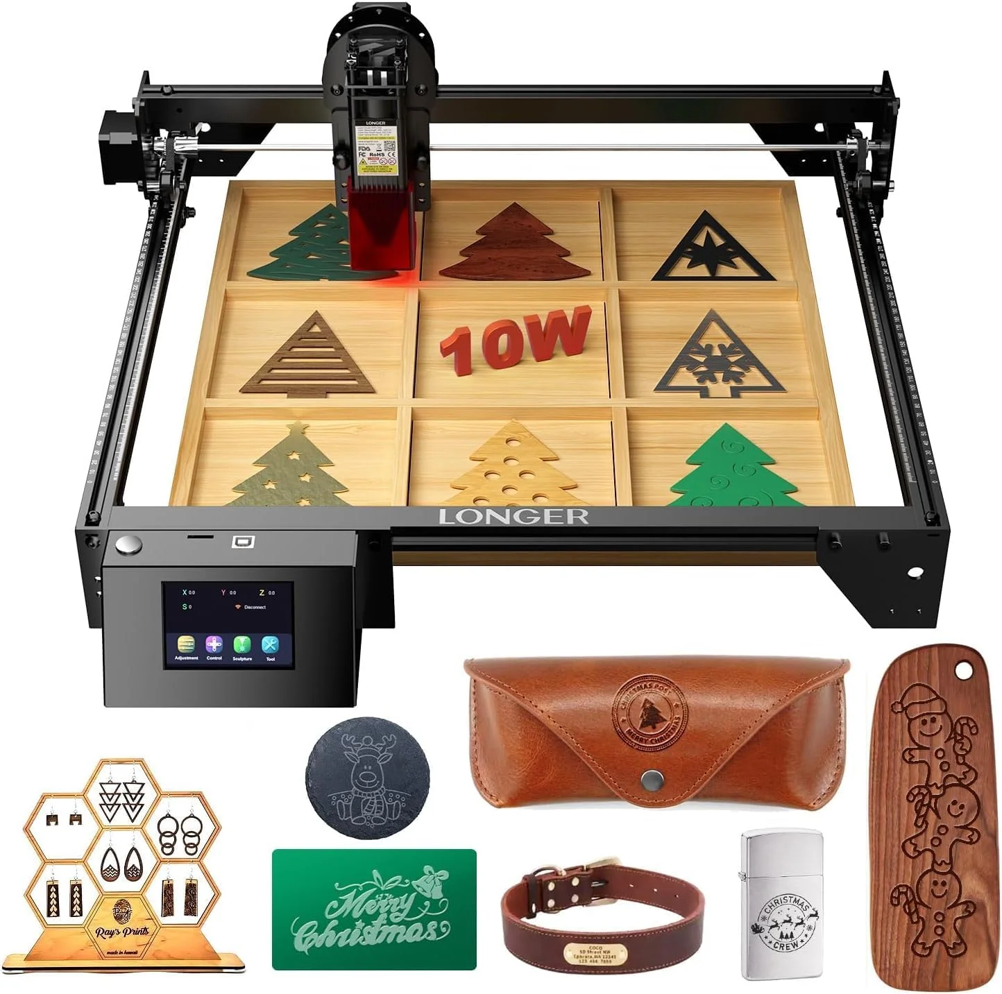 Longer RAY5 laser engraver, laser engraver 10W output power, 3.5” color touch screen, app offline control, DIY engraving tool for metal/glass/wood engraving area 15.75x15.75