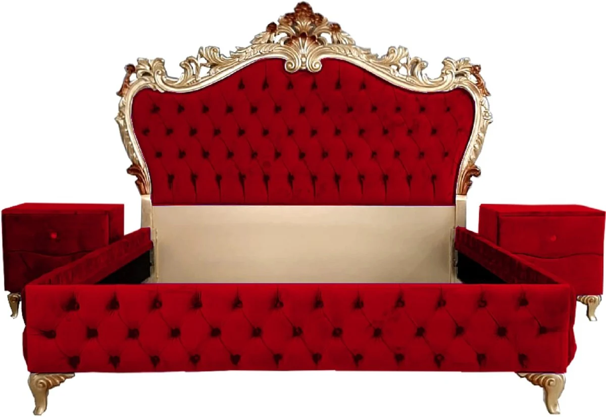 Baroque bedroom set - various colors - 1 double bed with headboard & 2 bedside chests - bedroom furniture in baroque style - noble and magnificent
