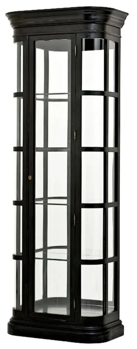 Luxury display cabinet black 87.5 x 44.5 x H. 238 cm - Oval solid wood display cabinet with glass door and glass shelves - Luxury furniture - Luxury quality
