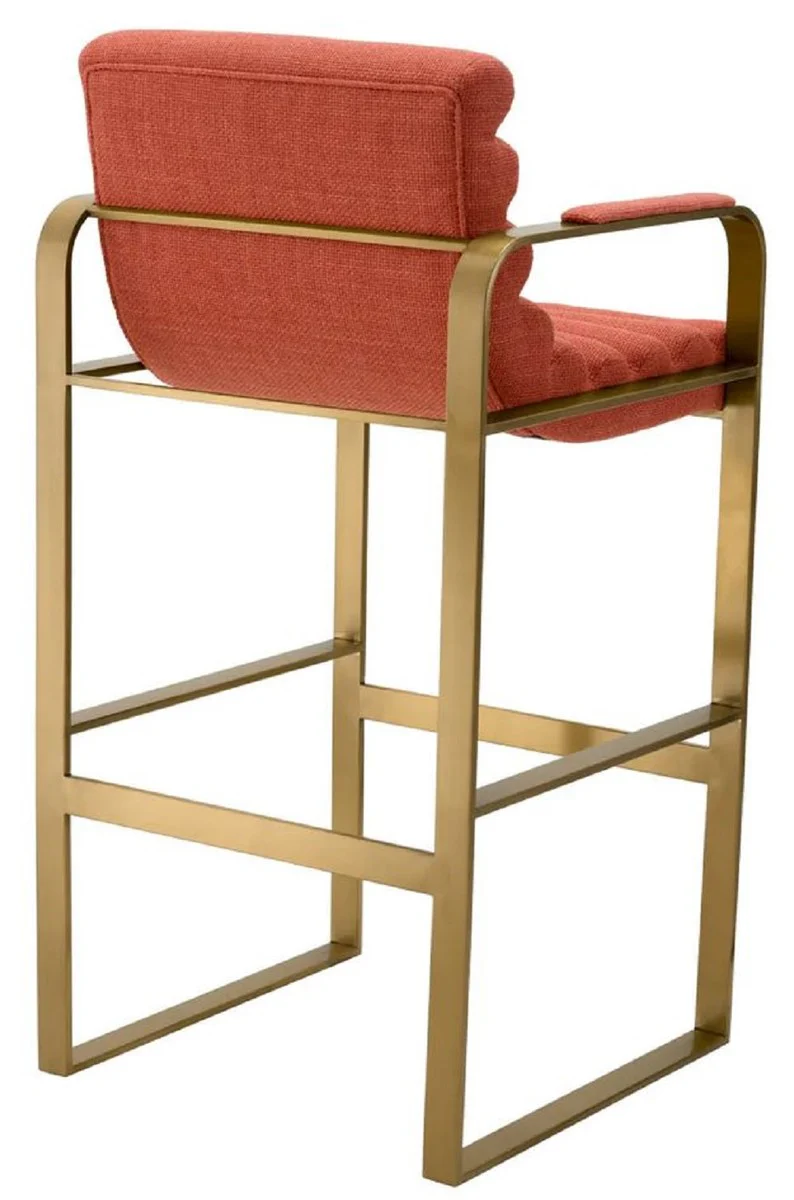 Luxury bar chair with armrests orange / brass 53.5 x 57.5 x H. 107 cm - Padded stainless steel bar stool - Bar furniture - Luxury furniture - Luxury quality