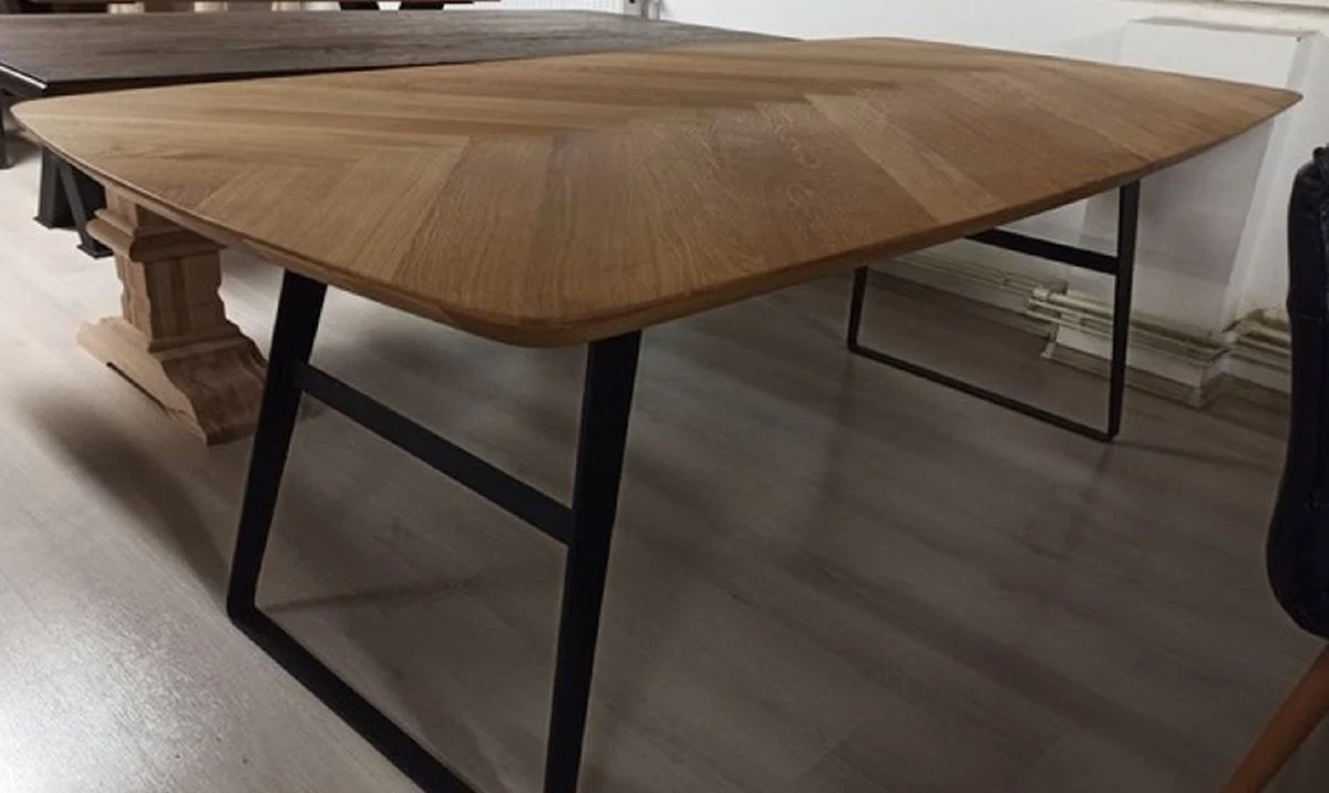 Luxury dining table brown / black 250 x 100 x H. 77 cm - Rectangular kitchen table oak parquet table top - Solid wood dining room furniture - Luxury dining room furniture