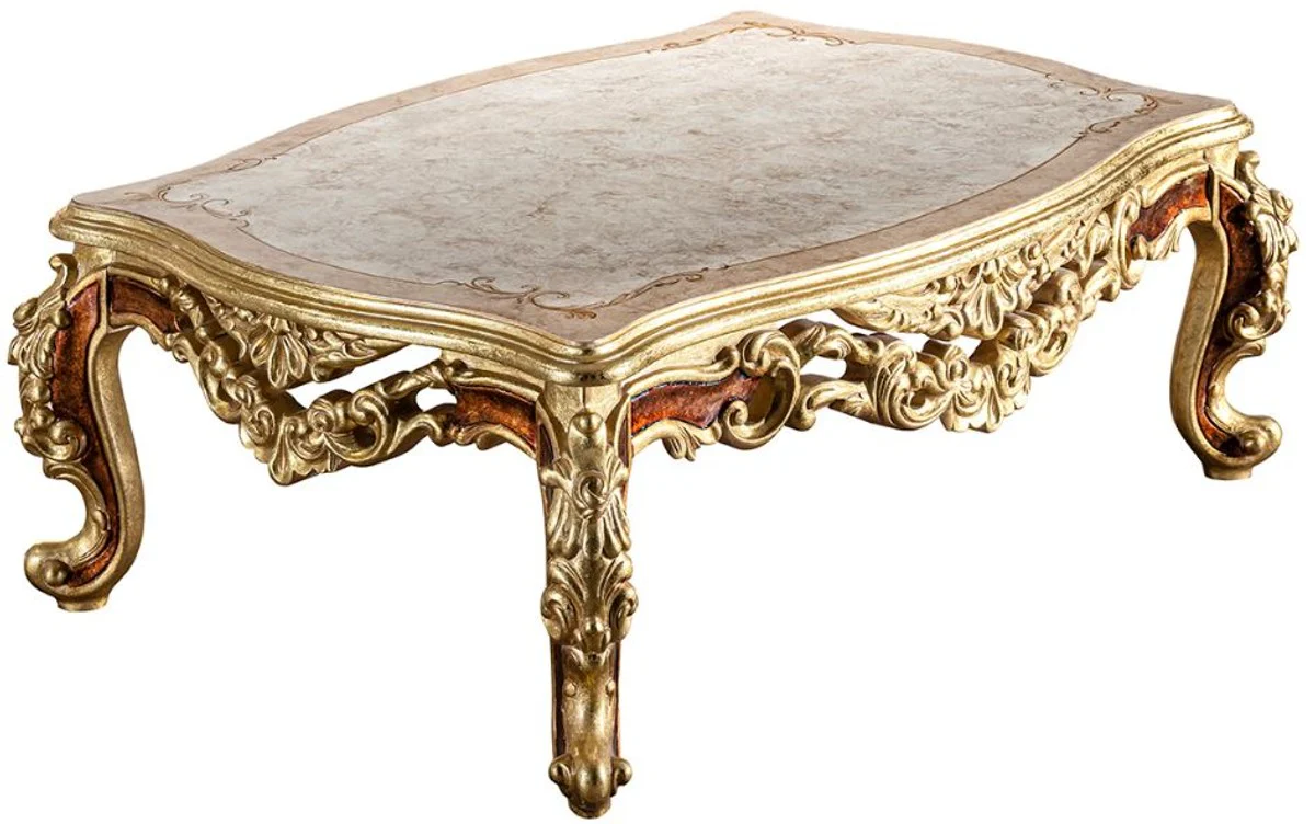 Luxury baroque coffee table cream / beige / brown / gold 120 x 82 x H. 47 cm - Elegant solid wood living room table in baroque style - Magnificent baroque furniture