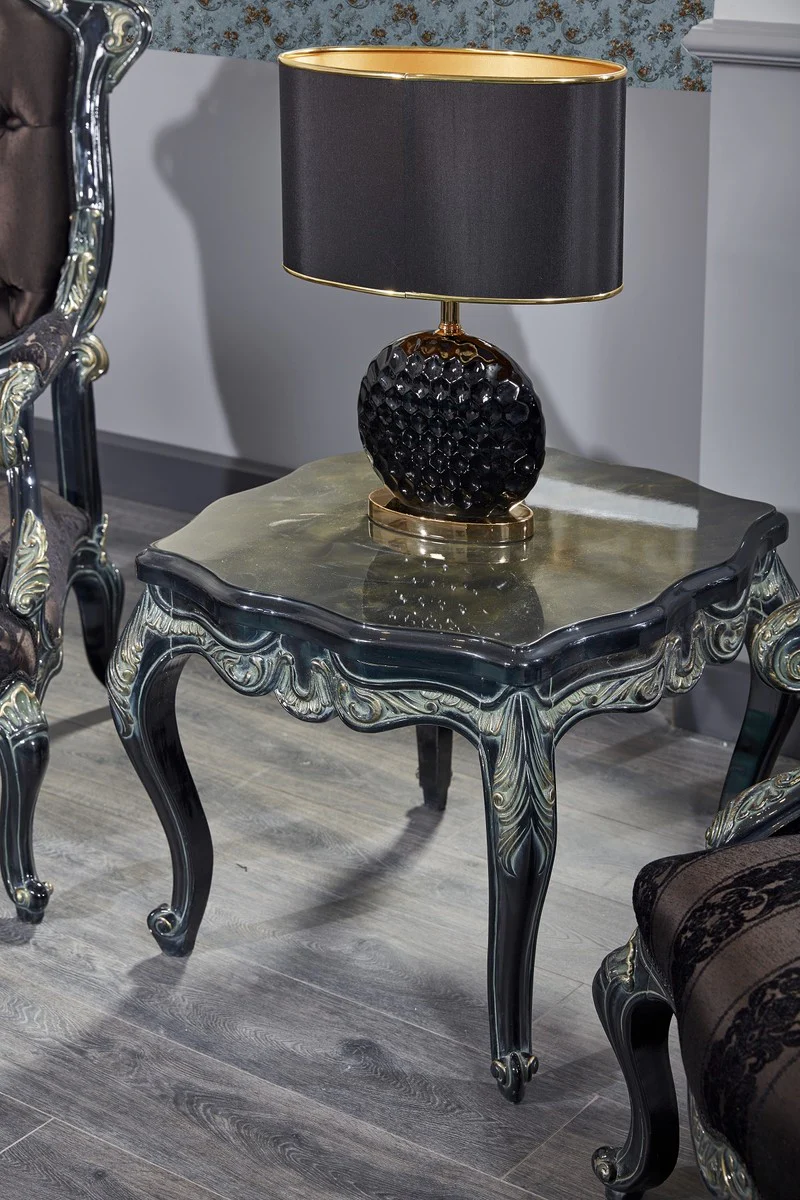 Luxury Baroque side table black / green / gold 65 x 65 x H. 55 cm - Baroque furniture