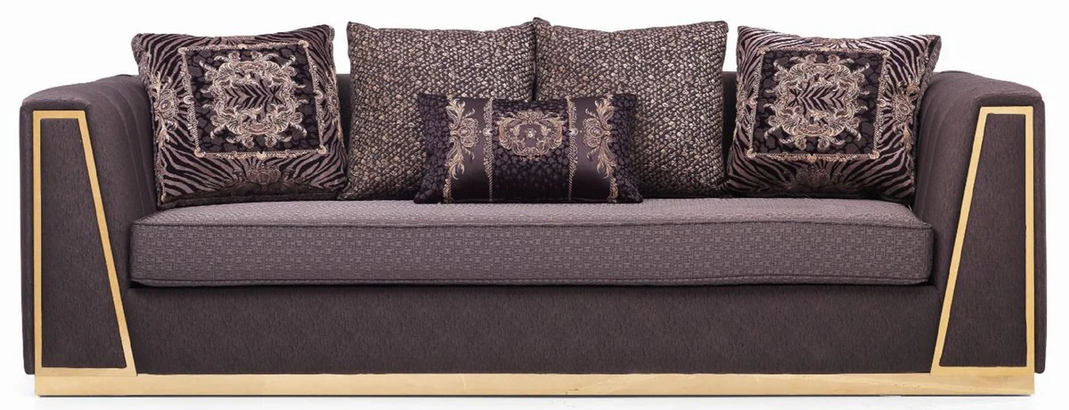 Luxury living room sofa with decorative pillows purple / gold 240 x 92 x H. 78 cm - Luxury living room furniture