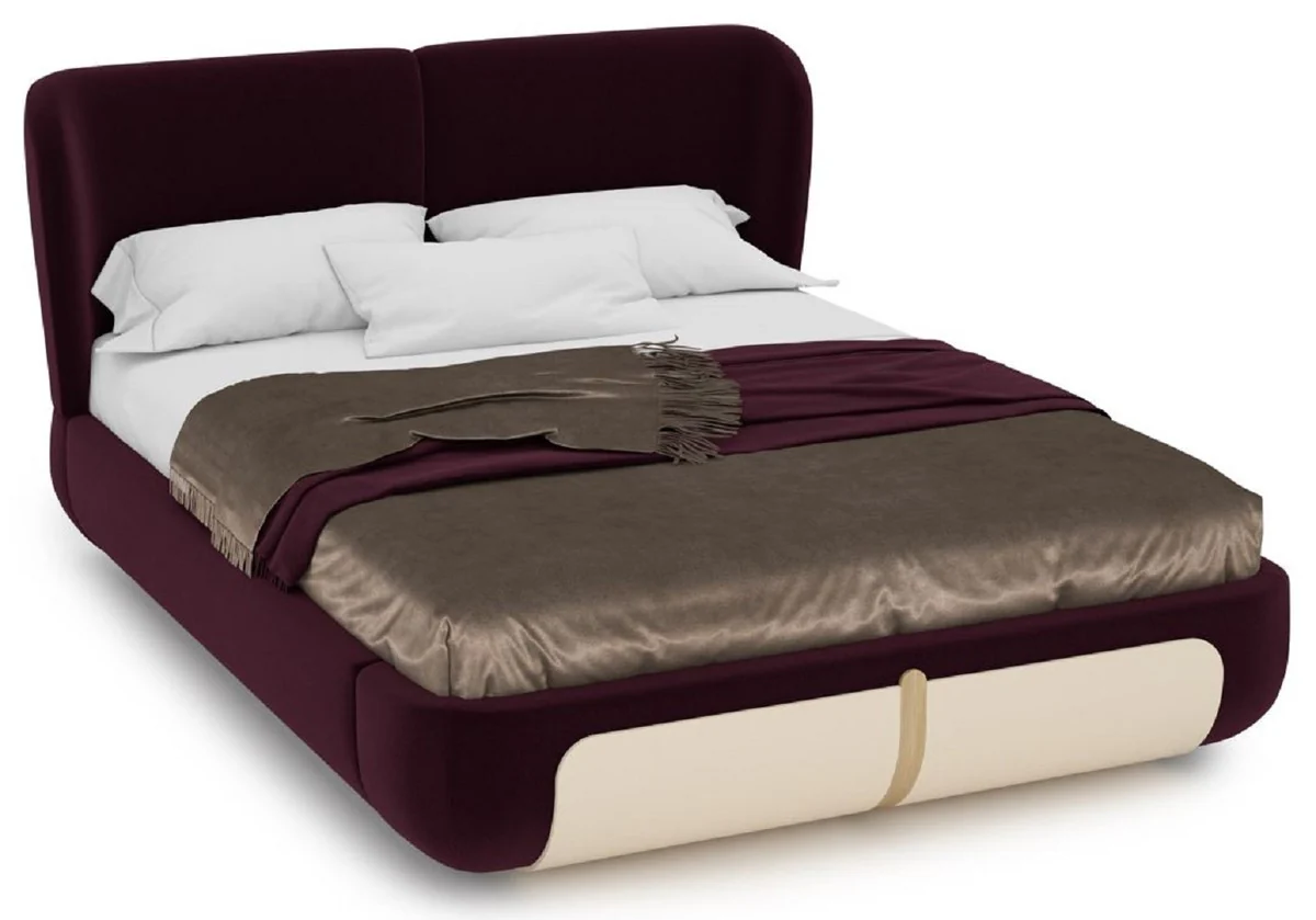 Luxury double bed purple / cream / beige 207 x 225 x H. 110 cm - solid wood bed - bedroom furniture - hotel furniture - luxury furniture - luxury furnishings