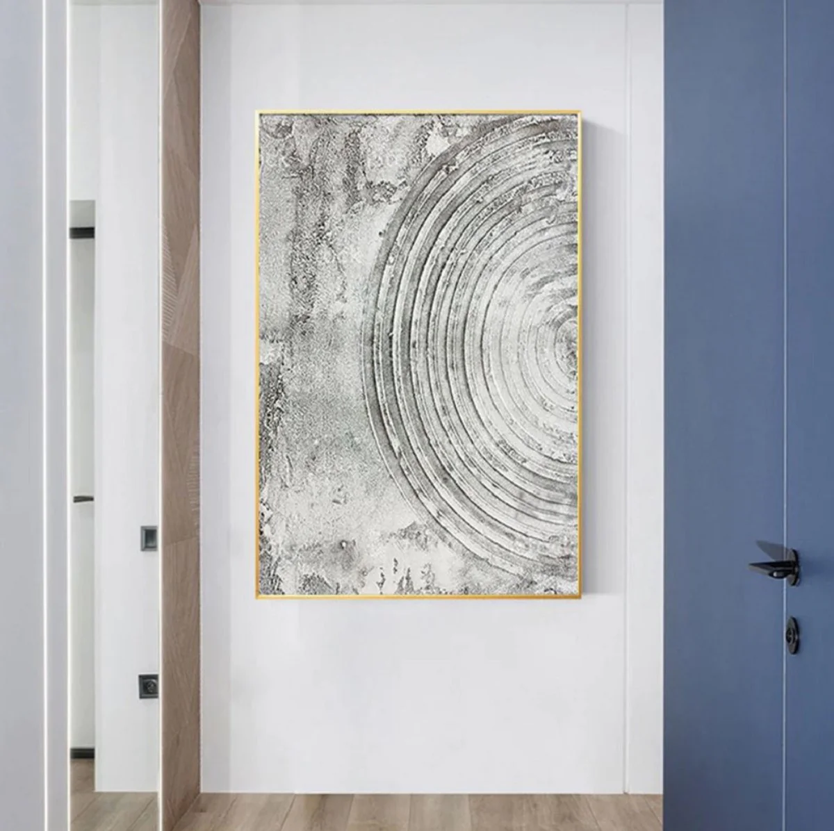 Luxury designer oil painting gray / gold 80 x 9 x H. 120 cm - hand-painted painting with metal frame - luxury wall decoration - designer wall decoration - decorative accessories - luxury quality