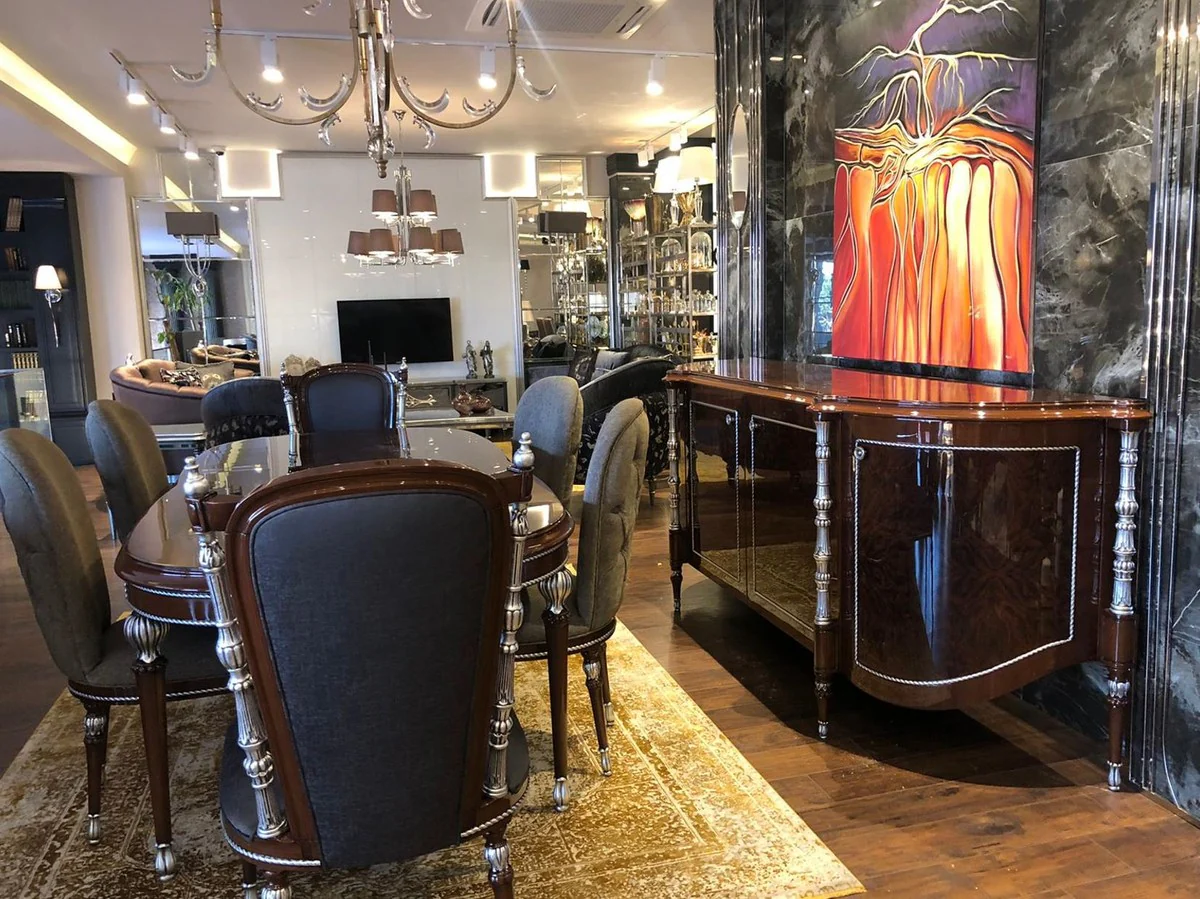 Luxury Baroque Dining Room Chair Set Gray / Brown / Silver 52 x 55 x H. 100 cm - Baroque Kitchen Chairs Set of 6 - Dining Room Furniture in Baroque Style