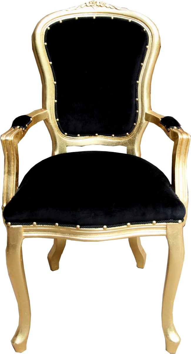 Baroque luxury dining room chair with armrests black / gold - furniture