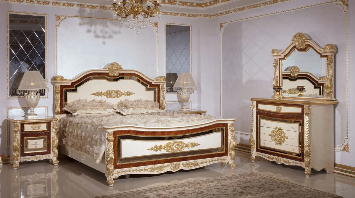 Luxury Baroque Dresser White / Beige / Brown / Gold - Handmade Baroque Style Dresser with 4 Drawers - Luxury Bedroom Furniture in Baroque Style - Baroque Bedroom Furniture