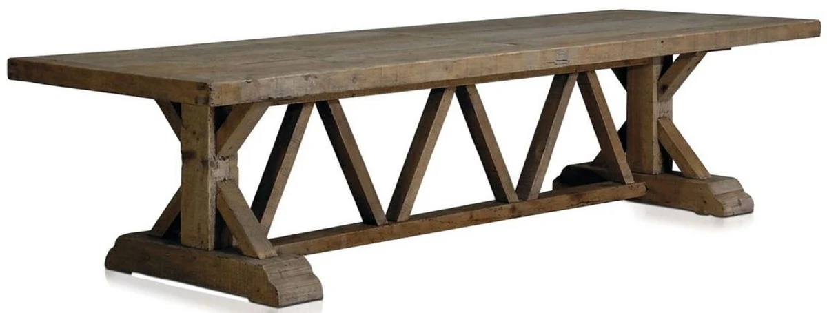 Country house style dining table brown 330 x 110 x H. 77 cm - Rustic solid wood kitchen table - Rustic solid wood dining room furniture - Country house style dining room furniture