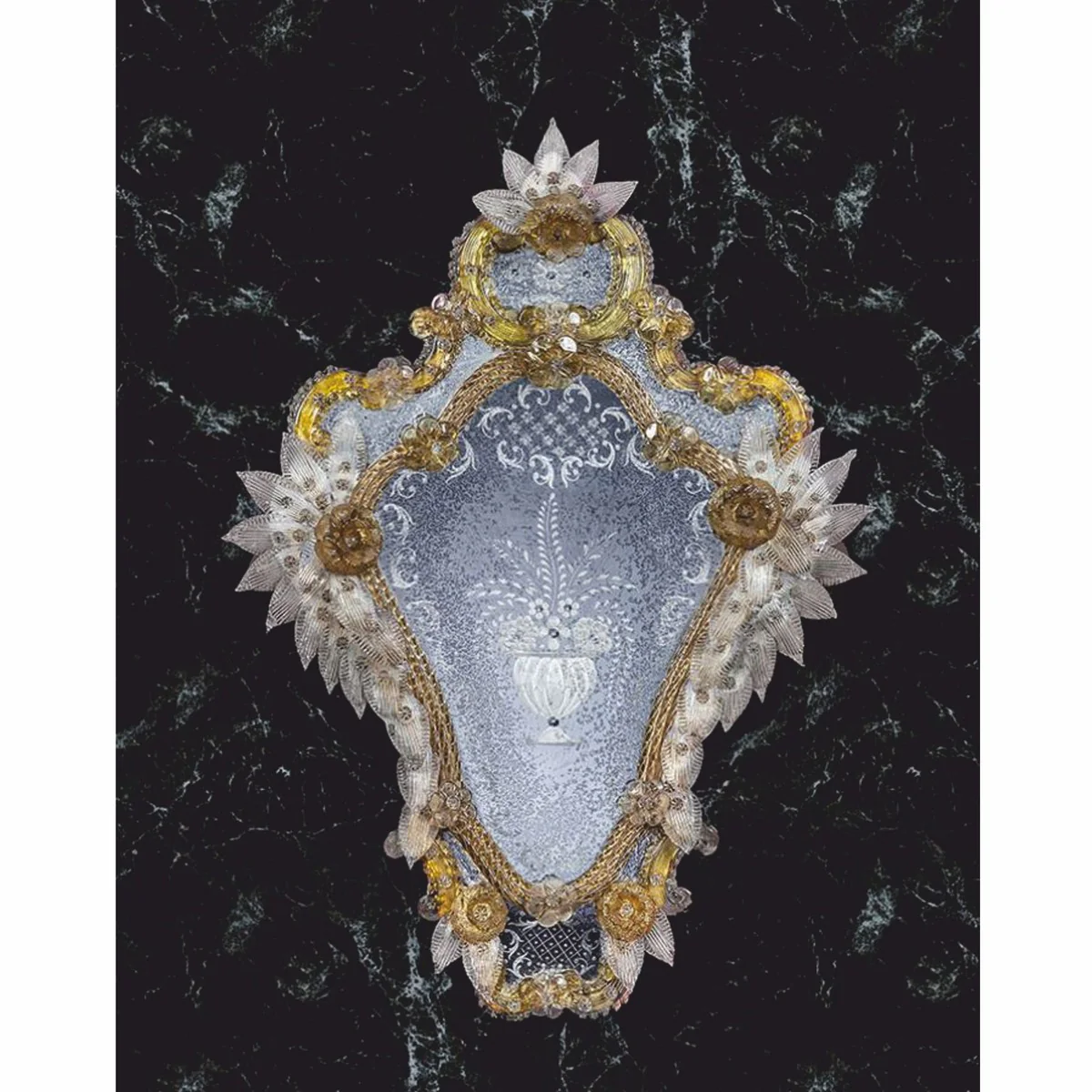 Luxury Baroque Mirror Yellow H. 75 cm - Made in Italy