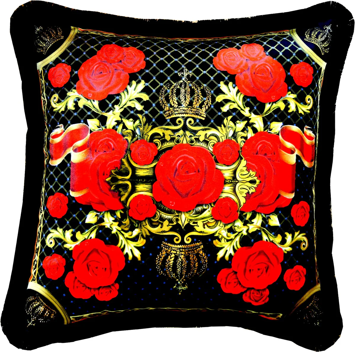 Harald Glööckler luxury decorative cushion Pompöös by Kronen & Rosen black / red / gold - finest velvet fabric - Glööckler cushion with rhinestones