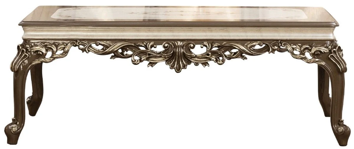 Luxury Baroque Coffee Table Brown / Cream / Gold - Handmade Solid Wood Living Room Table - Baroque Living Room Furniture - Noble & Magnificent