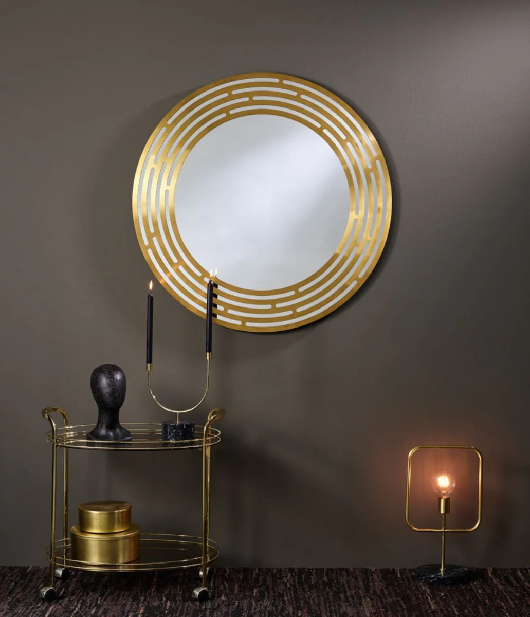 Luxury mirror brass colored Ø 100 cm - Round wall mirror with metal frame - Luxury collection