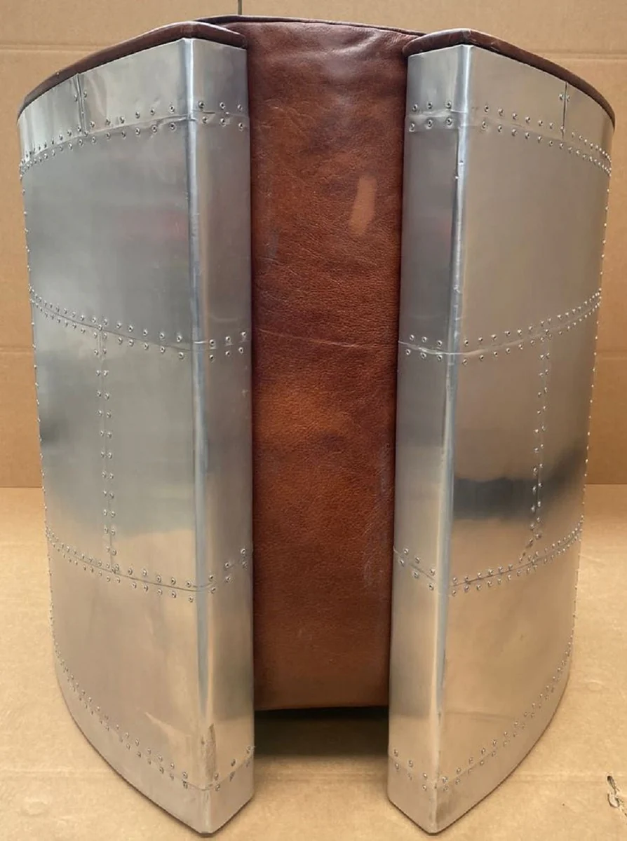 Luxury Art Deco leather armchair vintage brown / silver - aluminum living room armchair with high-quality genuine leather - lounge armchair - airplane aviator genuine leather furniture