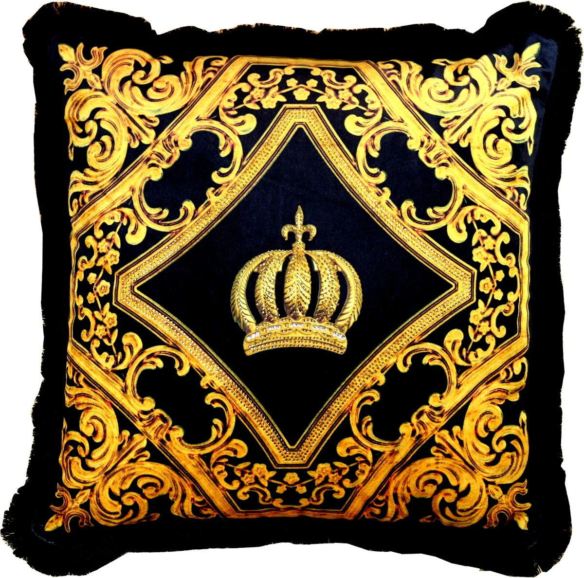 Harald Glööckler luxury decorative baroque decorative cushion Pompöös by black / gold crown deluxe with rhinestones - Glööckler cushion