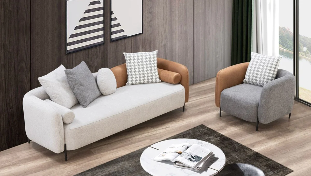 Luxury sofa light gray / brown / black 255 x 90 x H. 70 cm - living room sofa - living room furniture - luxury furniture - luxury furnishings