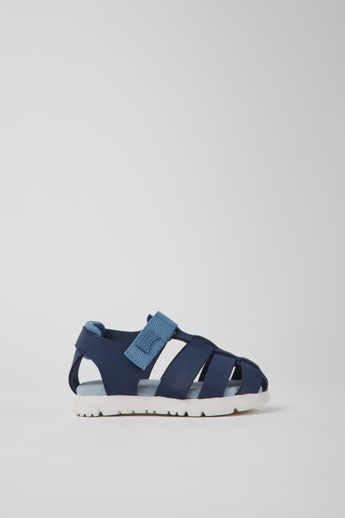 Raupen Blaues Leder und Stoff Sandalen für Jungen