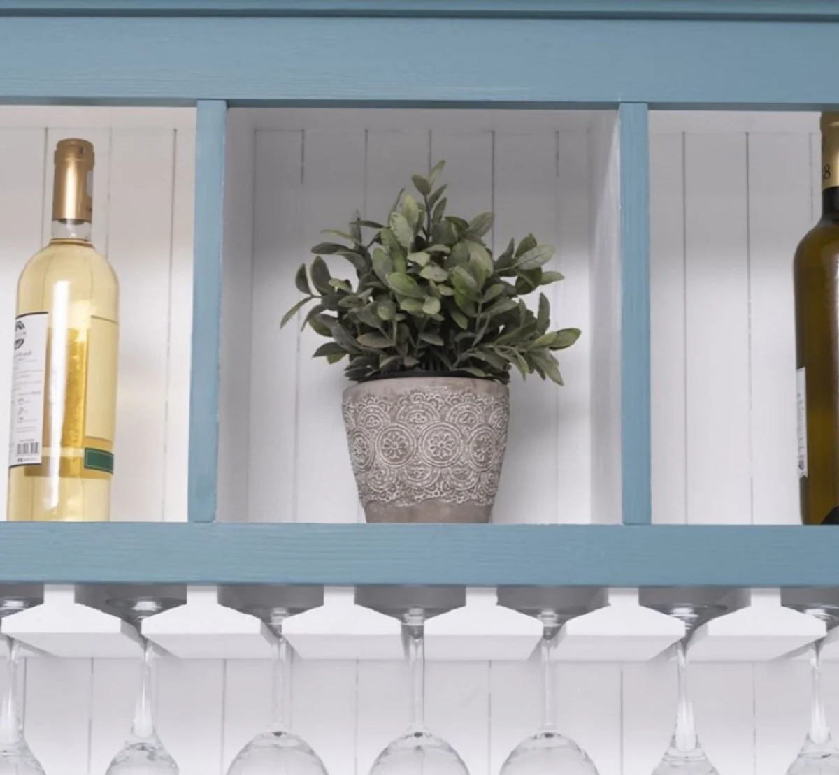 Country house style solid wood bar cabinet blue / white 103 x 36 x H. 210 cm - Solid wood wine cabinet in country house style - Solid wood bar furniture - Country house style bar furniture