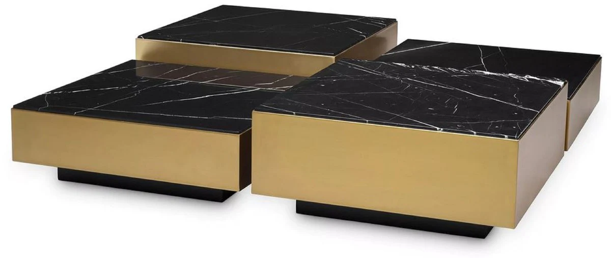 Luxury stainless steel coffee table set with marble table tops brass / black - living room furniture - luxury furniture - luxury collection