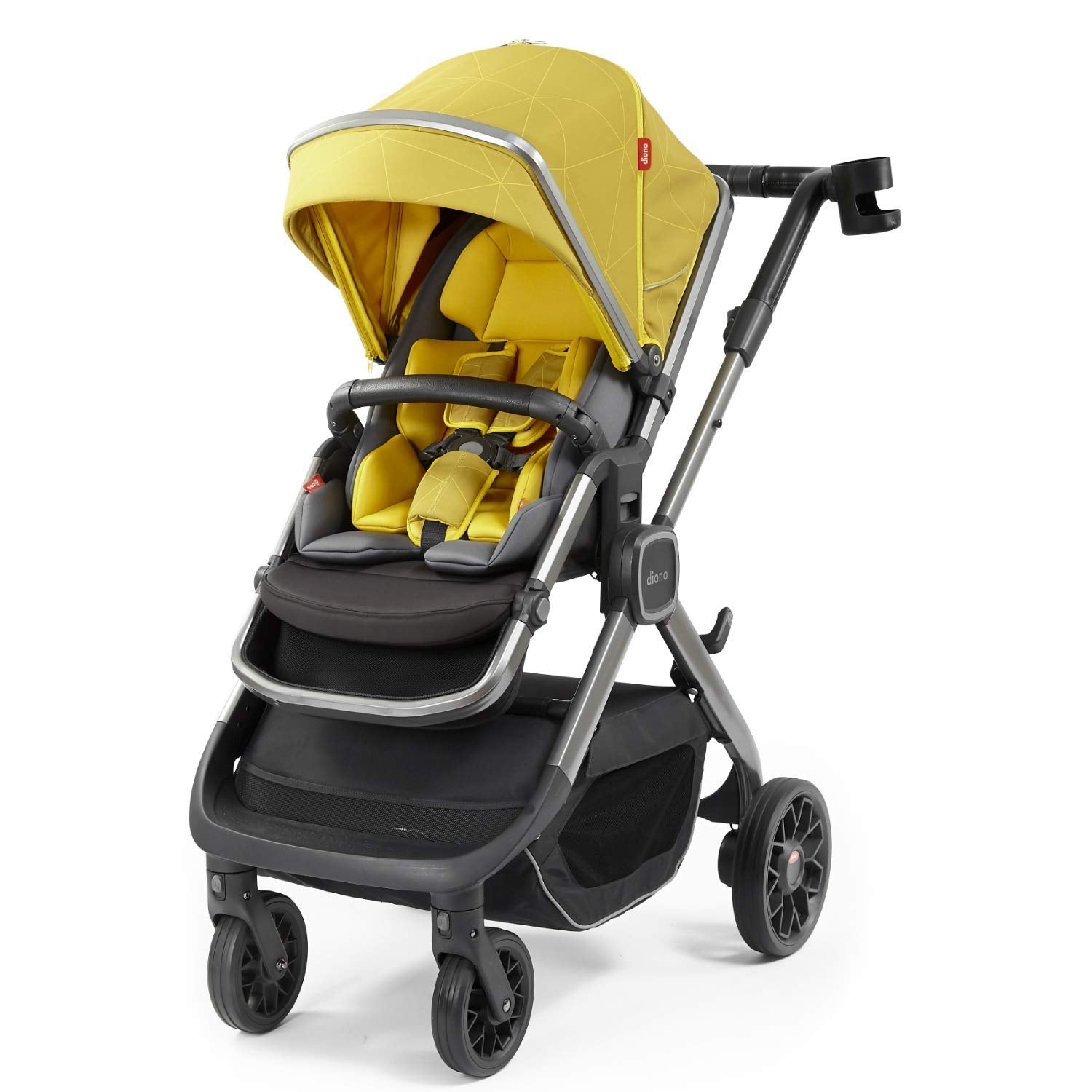 Diono Quantum2 3-in-1 Multi-Mode-Roller für Baby, Infant, Kleinkind-Roller, Autositz Kompatibel, Adapter Included, Compact Fold, XL Storage Basket, Yellow Sulphur