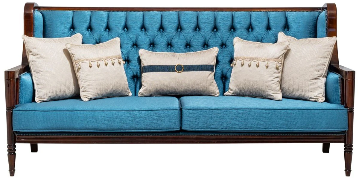 Luxury baroque sofa blue / dark brown 230 cm