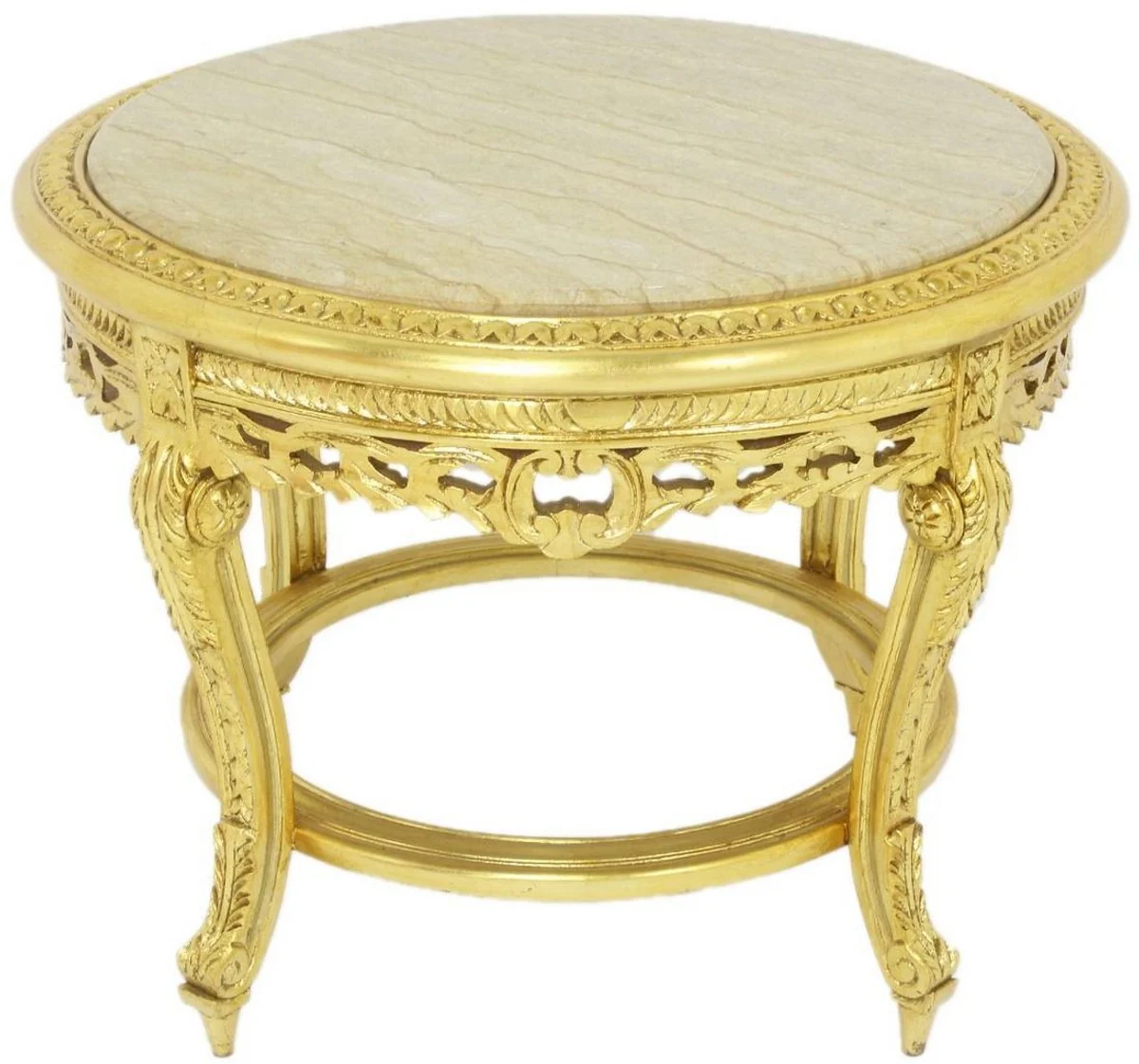Baroque coffee table with marble top gold / cream Ø 70 x H. 45 cm - Round antique style living room table - Baroque living room furniture