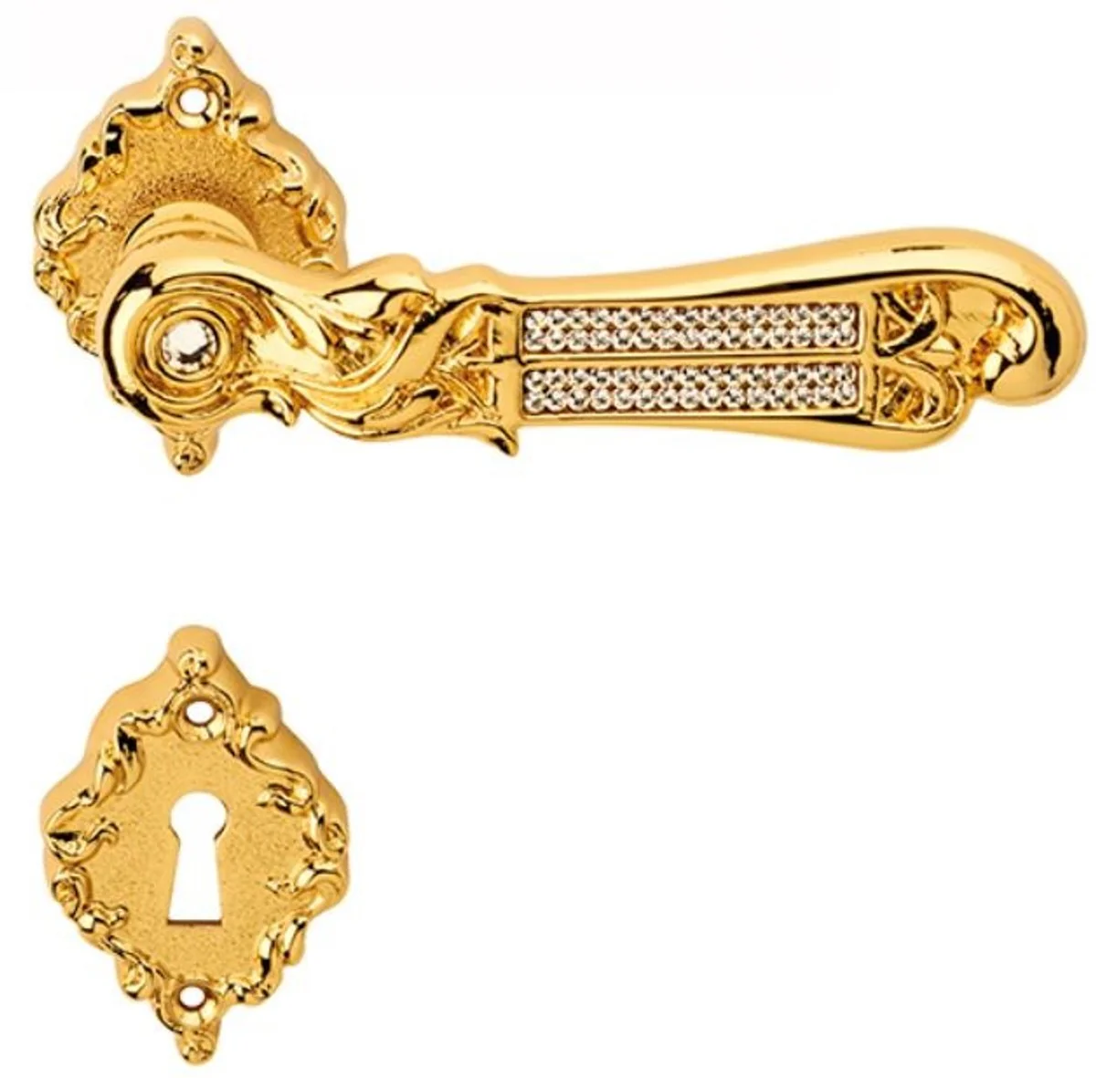 Luxury baroque door handle set gold 14 x H. 6.5 cm - door handle set with Swarovski crystal glass