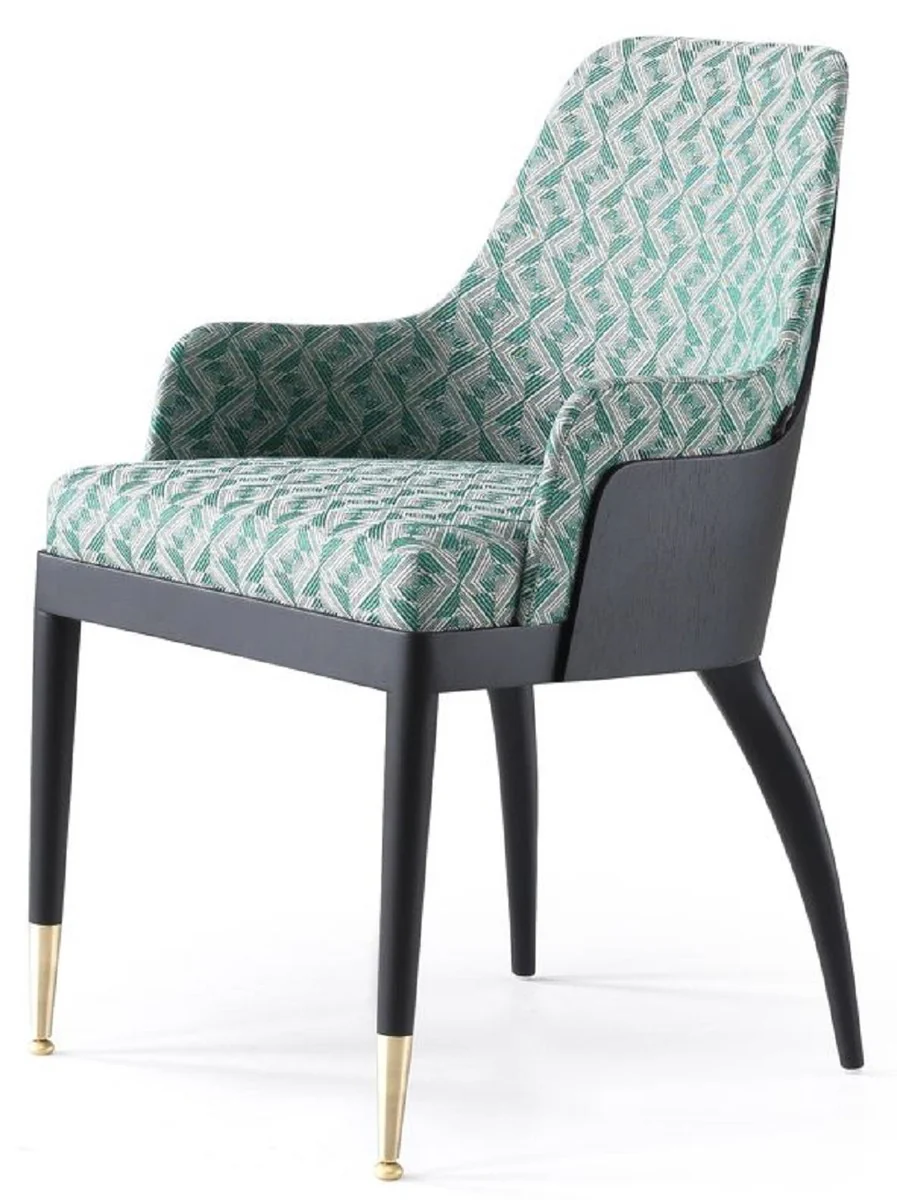 Luxury dining room chair set of 6 with armrests green pattern / black / brass 55 x 59 x H. 88 cm - dining room furniture - restaurant furniture - dining room furnishings - luxury furniture